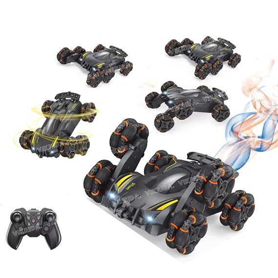 VikriDA Remote Control 6WD Drift Stunt Car for Kids | 360° Rotating Spray Car with 2.4 GHz Controller - Mat Black