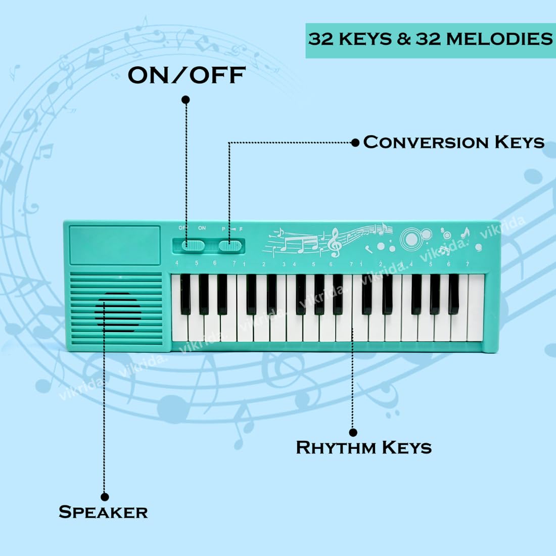 VikriDA Multi-Function Portable Electronic 32 Keys & 32 Melody Sound Keyboard Piano Musical Toys for Babies and Kids | Single piece Random color