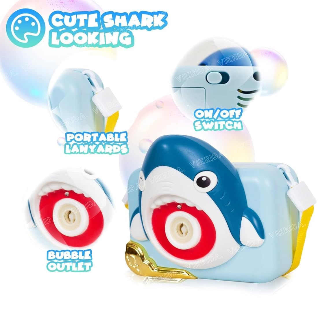 VikriDa Kids Shark Camera Bubble Machine