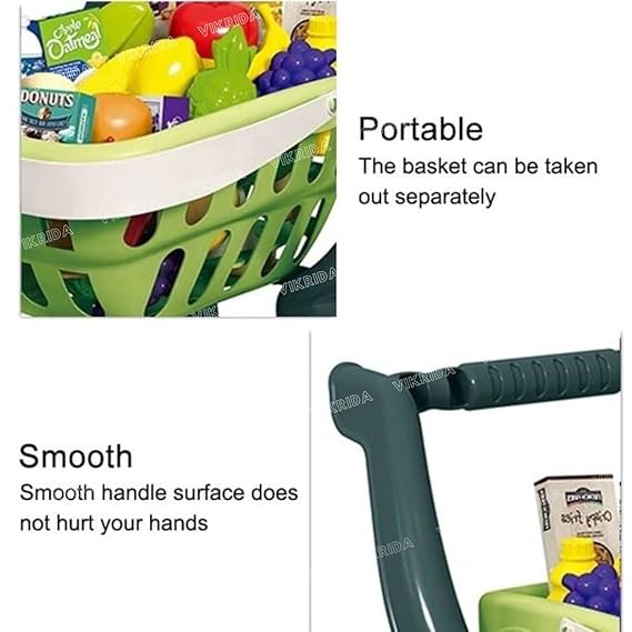 Vikrida 41 Food Fruit Vegetables - Shopping Groceries Cart Trolley for Kids | Pretend Play, Educational Toy Playset - Shopping Cart Trolley for Kids