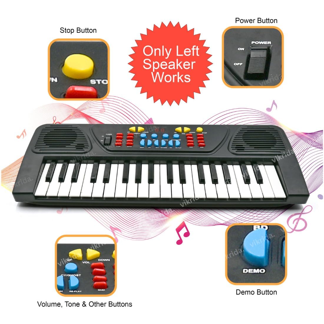 VikriDA 37 Keys Music Piano with Adapter & Microphone Portable Multi-Function Electronic Educational Musical | Kids Piano Keyboard, (Piano with Adapter)