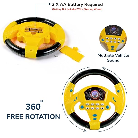 VikriDA Steering Wheel Toy Pretend Adventure Toy for Kids | Early Education Driving Steering Wheel Toy with Light Music (Yellow)