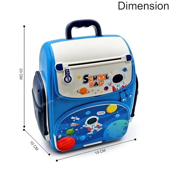 VikriDA Mini Atm Modern Piggy Bank, Money Saving Bank For Real Money Cash Coin|School Bag Musical Money Safe Kids Piggy Savings Bank With Finger Print Sensor-Blue