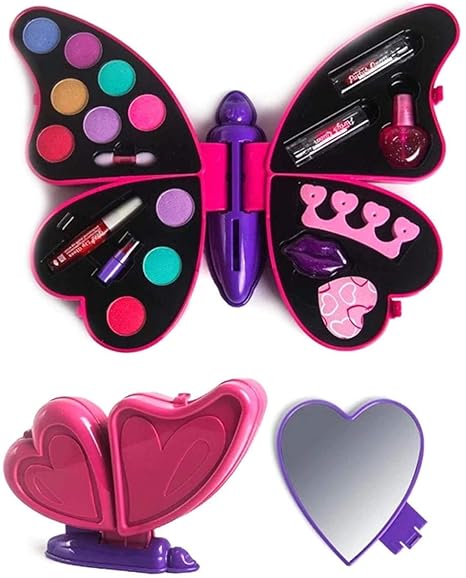 Vikrida Big Size Butterfly Shape Cosmetics Makeup Kits | Portable, Washable | Non Toxic Deluxe Make up Case Set for Kids
