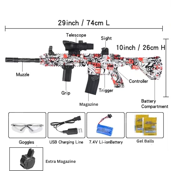 VikriDA Electric Launcher Gel Blaster Gun, Automatic gel blaster Gun for adults - M416