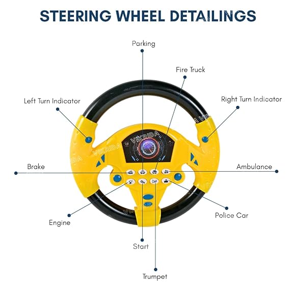 VikriDA Steering Wheel Toy Pretend Adventure Toy for Kids | Early Education Driving Steering Wheel Toy with Light Music (Yellow)