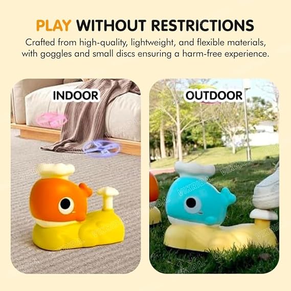 VikriDA Disc Launcher, Flying Disc Launcher Toy, Step-On Flying Saucer Launch Toy Set Backyard Games and Activities for Children & Family (Whale)