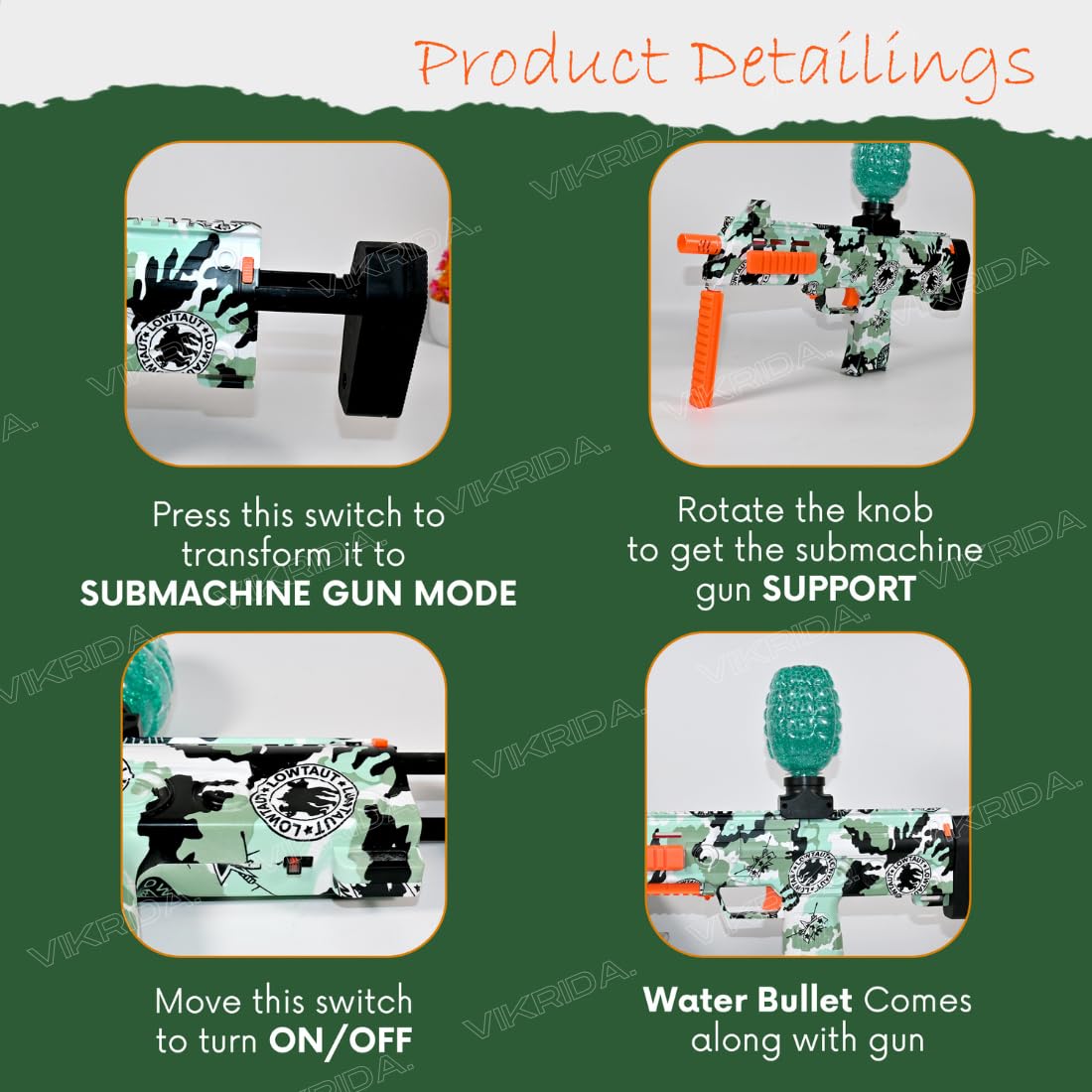 VikriDA Big Size Gel Ball Blaster Gun & Foam Blaster Gun with 10,000 Pcs Refill Ammo Water Beads Gel Ball 7-8mm for Outdoor Activities Shooting Time