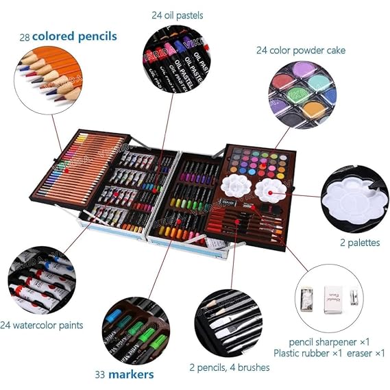 VikriDA Pencils and Painting Color set for Beginners & Pro Artists Drawing Art, Sketching and Colouring, 145 Pcs Blue Space