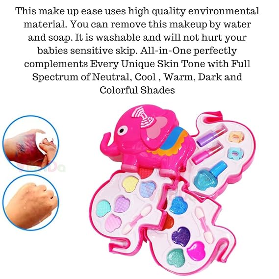 Vikrida Kids Makeup Kit for Girls Princess Real Washable Cosmetic Pretend Play Toys, Safe & Non-Toxic , Water Washable , Ideal Girls Gift for Parties and Makeovers. ( Elephant Shape )