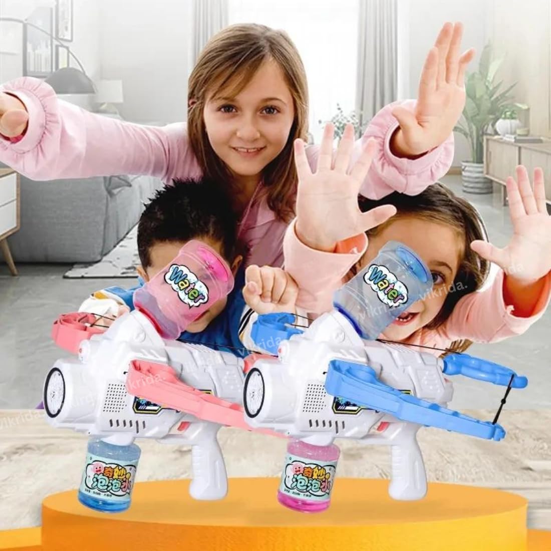 VikriDA 2-in-1 Light up Crossbow Bubble Blower Gun | Electric Bubble Machine Toy Set for Kids Boys and Girls, Blue