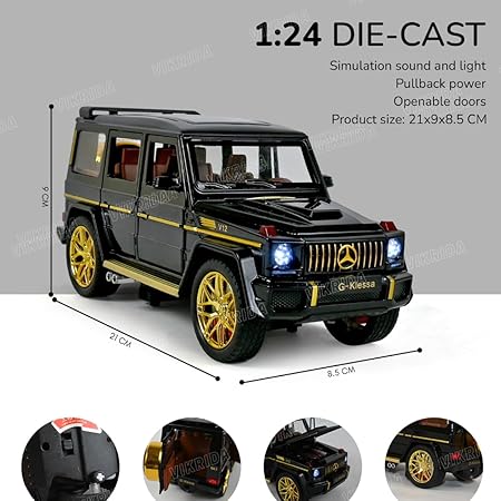 VikriDA Big Size Exquisite car Model 1/24 Benz G63 AMG Model Car, Zinc Alloy Pull Back Toy car with Smoke,Sound and Light for Kids Boy Girl Gift (Black)