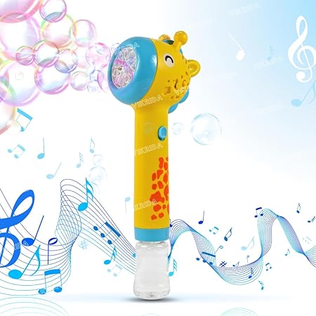 VikriDA Giraffe Bubble Machine Gun, Bubbles Wands Maker for Toddlers with Bubble Solution 4 AA Battery Party Favors - Yellow