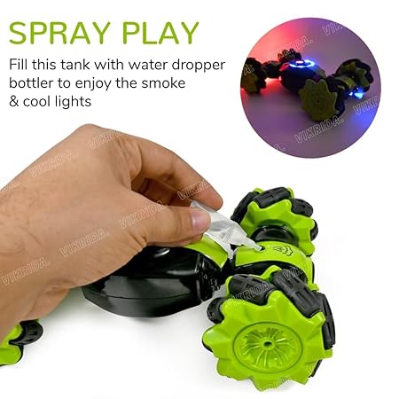 VikriDA Rc Stunt Car Double Sided Rotating Off Road 4Wd 2.4Ghz Twisting Vehicle with Light Mini Deformation Toy Cars for Kids (Green)