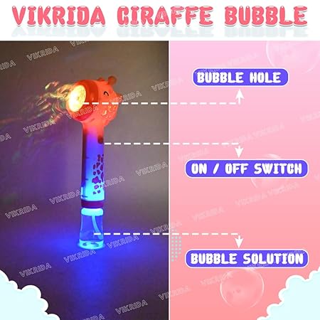 VikriDA Giraffe Bubble Machine Gun, Bubbles Wands Maker for Toddlers with Bubble Solution 4 AA Battery Party Favors - Pink
