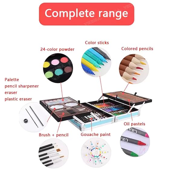 VikriDA Pencils and Painting Color set for Beginners & Pro Artists Drawing Art, Sketching and Colouring, 145 Pcs Blue Space