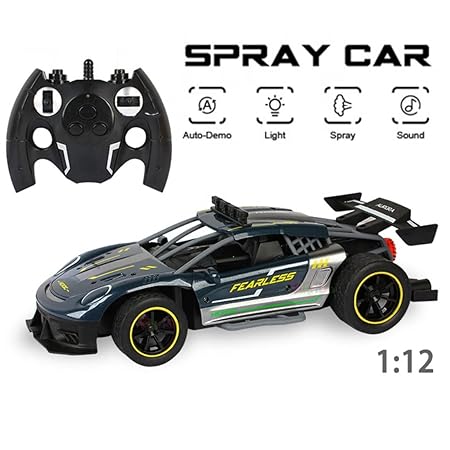 VikriDA Spray Runner RC car 1/12 Scale RC Car Toys 2.4 GHz Spray Racing Car with Rear Fog Stream LED Light and Sound - Multicolor