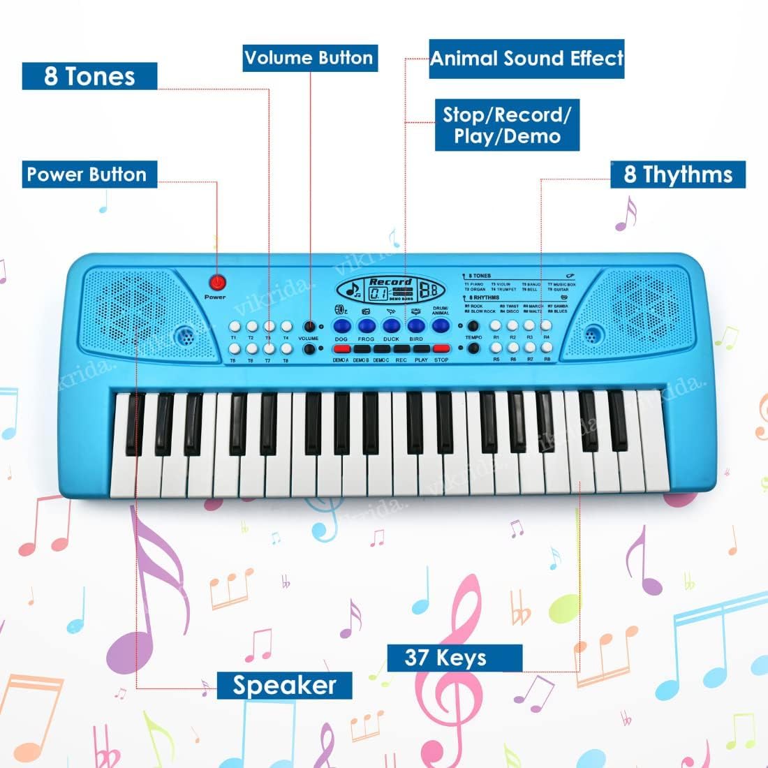 VikriDA Kids Keyboard Piano, 37 Keys Piano Keyboard with Musical Guitar for Kids