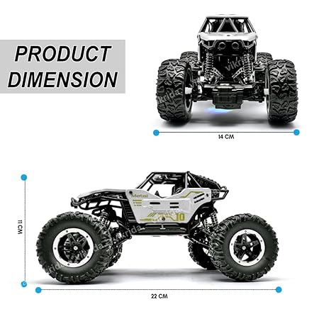 VikriDA 3+ Years Kids Remote Control 1:18 Rock Crawler 2 Wd High Speed Rechargeable Off-Road Monster Truck Rock Climbing Car Toy, Silver