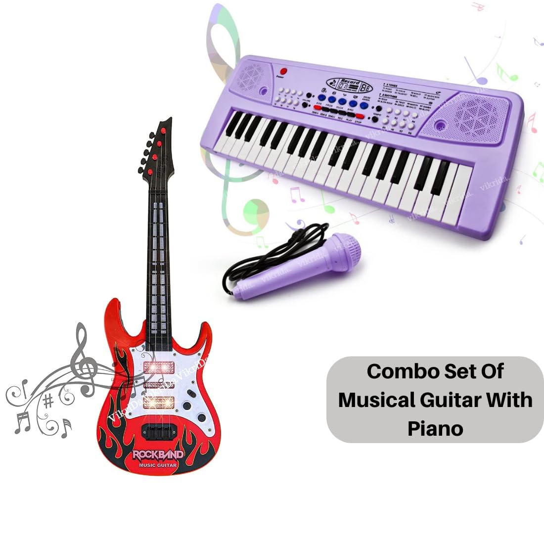 VikriDa 37 Key Pink Piano Keyboard Guitar Set