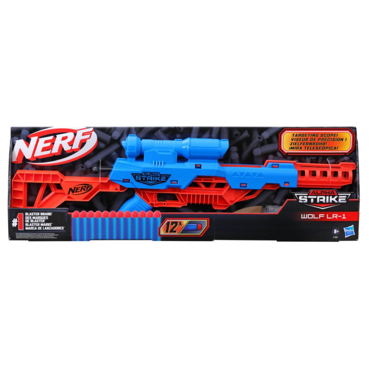 Nerf Alpha Strike Wolf LR-1 Blaster with Targeting Scope, 12 Nerf Darts, Toys for Kids