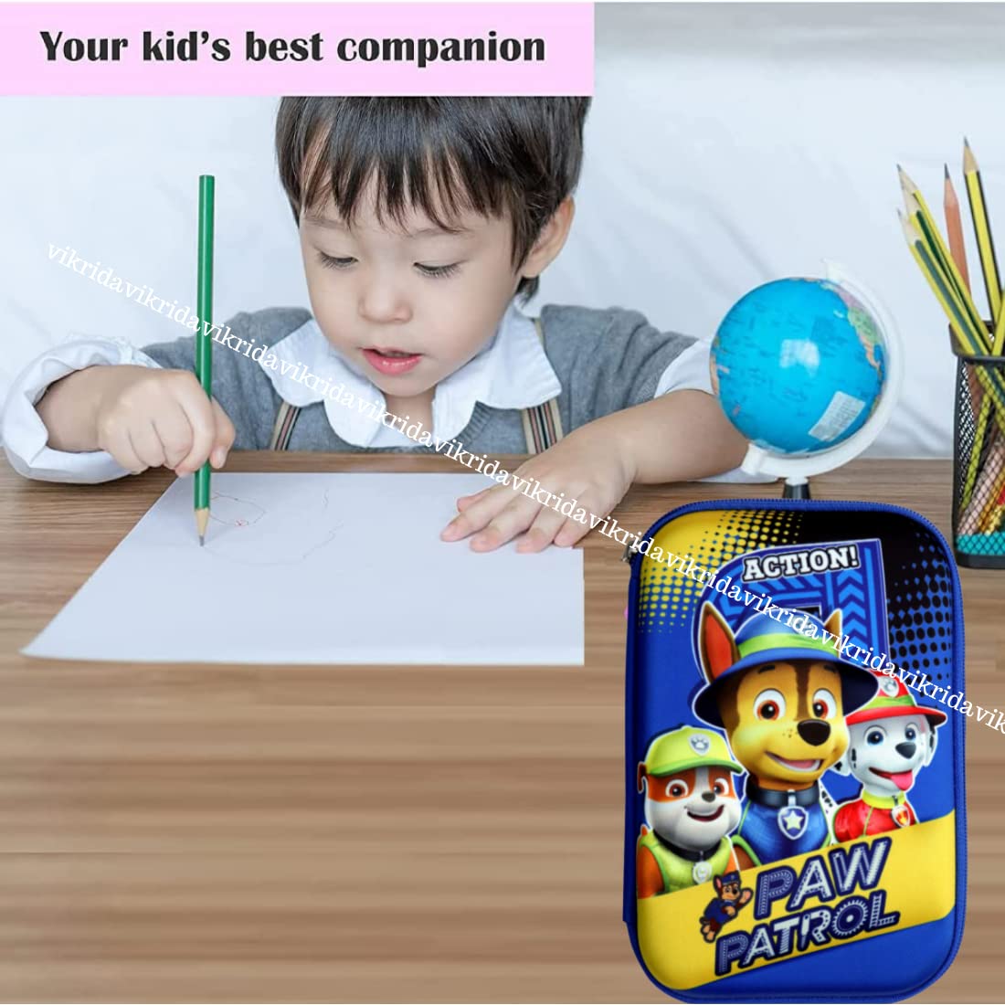 VikriDA Multipurpose Dog Jumbo Pencil Case, Pen & Pencil Pouch Bag for School Supplies for Kids