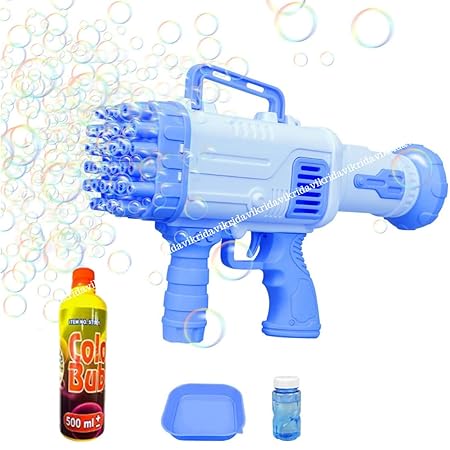 Vikrida Combo Set of 500 ml Bubble Solution with 25 Holes Bubble Gun Including Batteries Rocket Boom Bubble Gun, Bubble Makers for Kids (Batteries not Included)