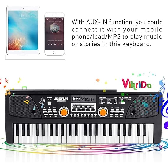 VikriDA Digital Keys Piano Keyboard Electronic Organ Multi-Function Portable with Microphone for Beginner & Professional - 49 Keys