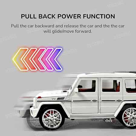 VikriDA Big Size car Model 1/24 Benz G63 AMG Model Car, Zinc Alloy Pull Back Toy car with Smoke,Sound and Light for Kids Boy Girl Gift (White)