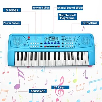 Vikrida Kids Keyboard Piano, 37 Keys Piano Keyboard for Kids Musical Instrument Gift Toys for Over 3 Year Old Children (Sky Blue)