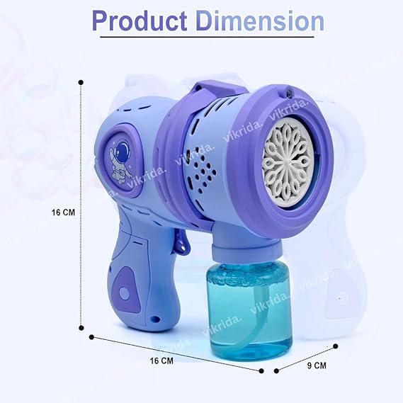 VikriDA Leak-Proof Design Automatic Bubble Gun for Kids & Toddlers with LED Light - includes 2 Bubble Liquid Bottles - Blue