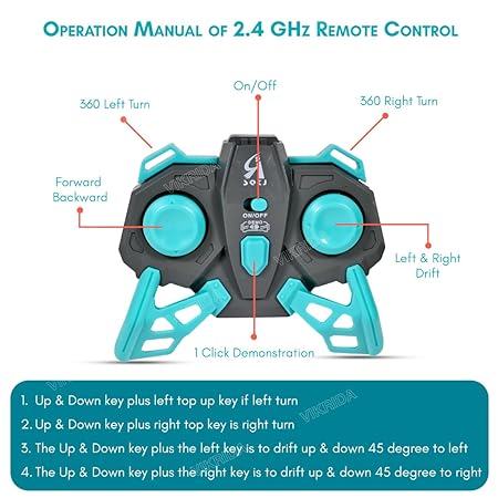 VikriDA 2.4GHz Remote Control Extreme Drift Stunt Car for Kids | 360 Degree Limit Drift Car, Left & Right Rotation - Blue