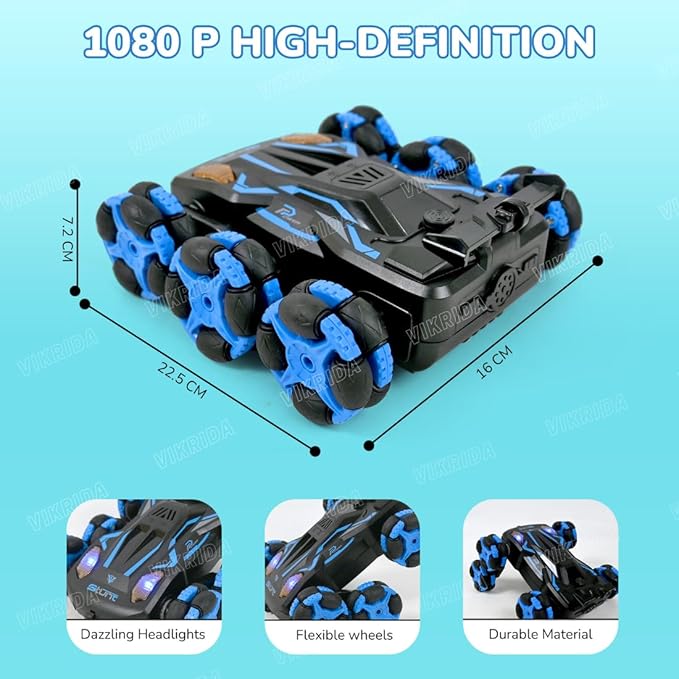 VikriDA Gesture Sensing Stunt Rc Cars, 6Wd Rechargeable Racing Drift Double-Sided Car, Hand Remote Control Crawler Toy for Boys 8 9 10 11 12 Year Old, Christmas Birthday Party Gifts for Kids - Blue