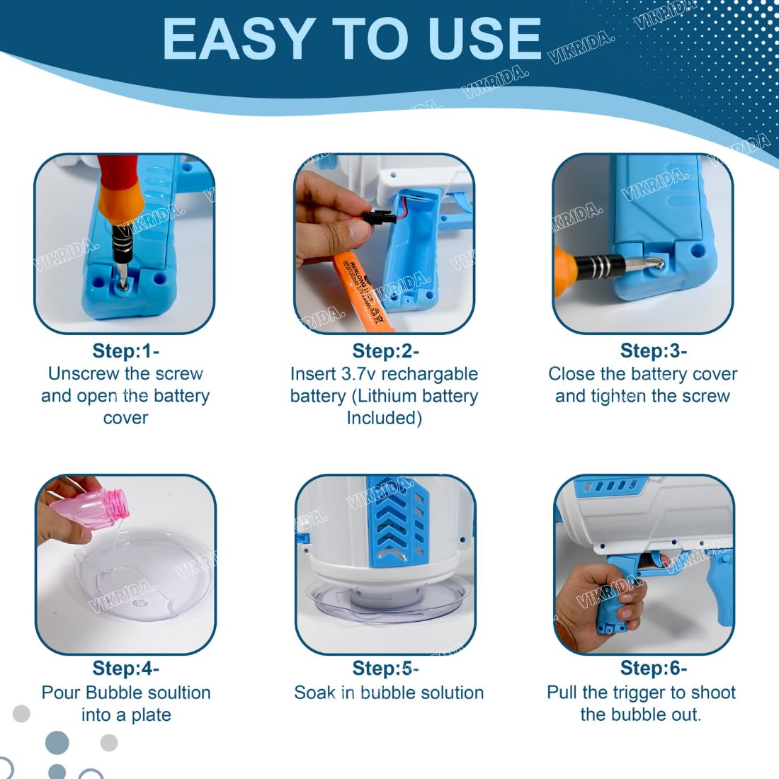 VikriDa 100-Hole Rocket Bubble Blaster Gun Blue