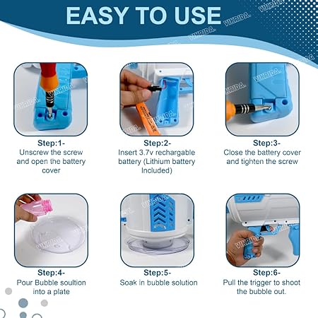 VikriDA Bazooka Bubble Gun - Upgraded 100 Holes Bubble Machine Gun, Rocket Bubble Gun with Light & Bubble Solutions, Bubble Blaster Maker for Kids, Wedding, Birthday Gift, Party Favors - Blue