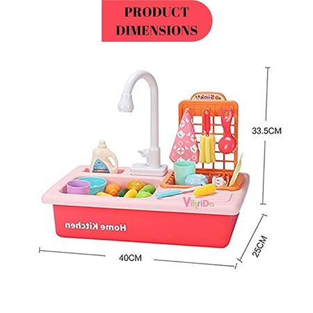 Vikrida Play Sink with Running Water, Sink Electronic Dishwasher, Pretend Role Play Kitchen Toys Set with Upgraded Working Faucet and Dishes Playset for Girls - Multicolor