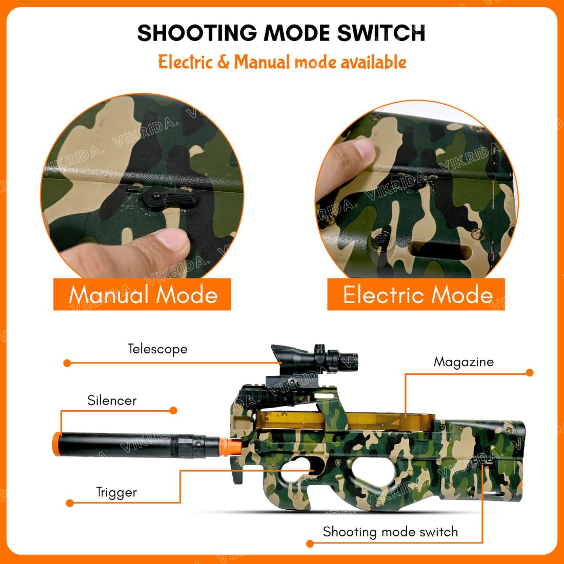 VikriDA Dual Mode (Automatic and Manual) Gel Ball Blaster Gun & Foam Blaster