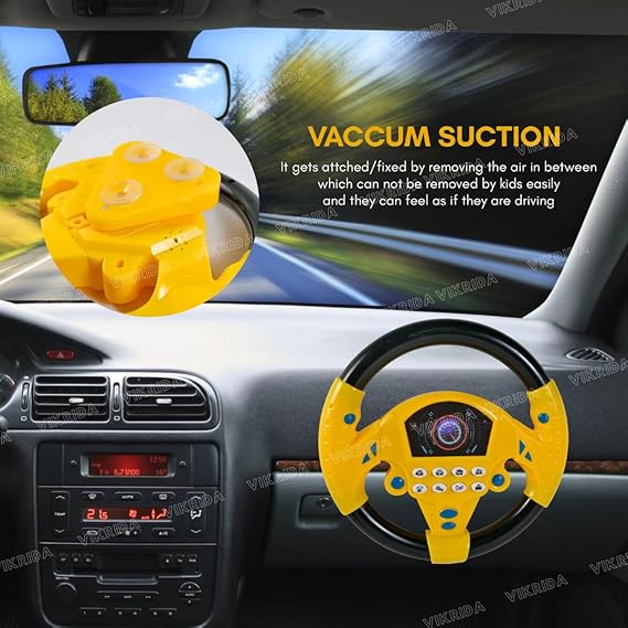 VikriDA Steering Wheel Toy Pretend Adventure Toy for Kids | Early Education Driving Steering Wheel Toy with Light Music (Yellow)