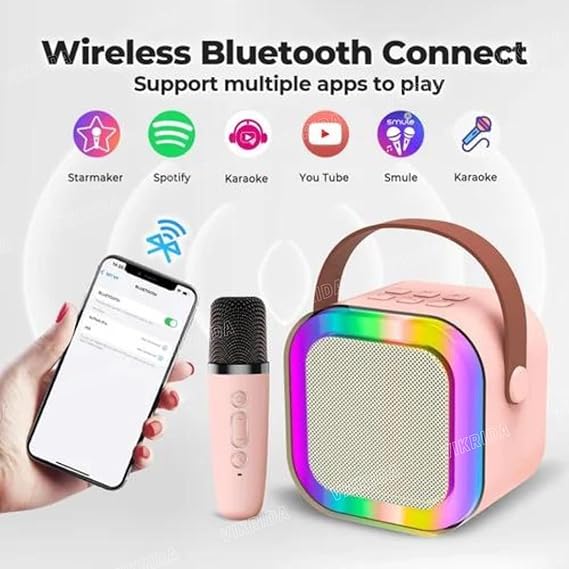 VikriDA Mini Karaoke Machine for Kids & Adults,Portable Bluetooth Speaker with 1 Wireless Karaoke Microphone,Music Toys Christmas Birthday Gifts for Girls & Boys 4,5,6,7,8,9,10,11,12 Year Old