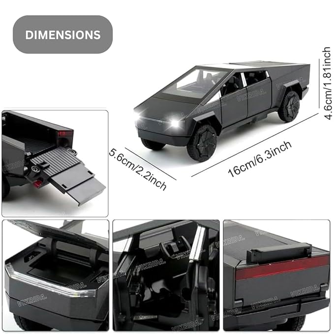 VikriDA 1/32 Pickup Trailer RV Model Kit, Off-Road Vehicle Alloy,Car Model Diecast Metal Toy,Truck Model Simulation Sound Light,Gifts for boy Girl (Black)