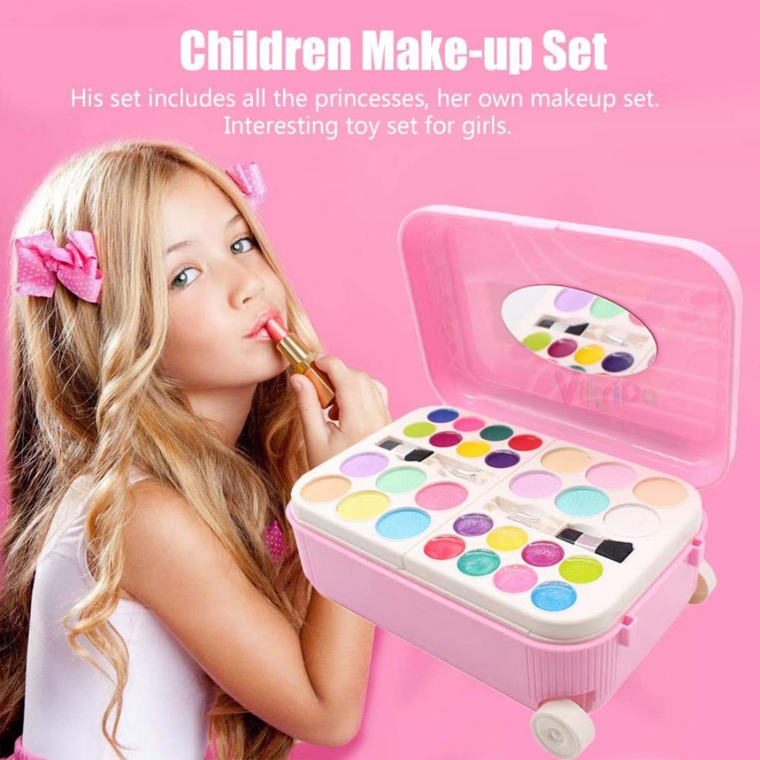VikriDA Combo Set Of 1Pc Hair Comb Brush With 2 In 1 Cosmetic Makeup Palette And Nail Art Kit For Kids