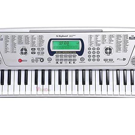 Vikrida 54 Key Electronic Musical Piano Keyboard with LCD Display, Adaptor, Microphone includes 1Pc, Silver