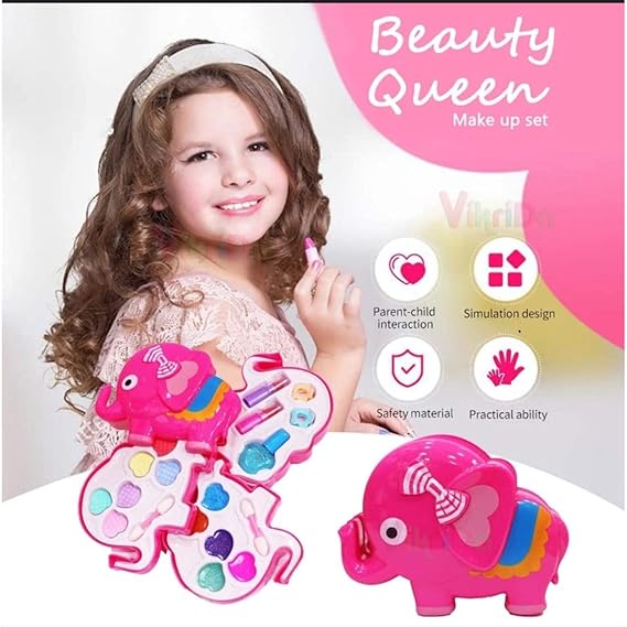 Vikrida Kids Makeup Kit for Girls Princess Real Washable Cosmetic Pretend Play Toys, Safe & Non-Toxic , Water Washable , Ideal Girls Gift for Parties and Makeovers. ( Elephant Shape )