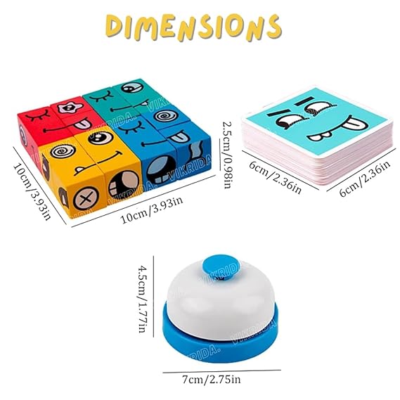 VikriDA Emoji Cube face Game with Bell for Kids | Expressions Matching Block Puzzle Toy Toddler Toy | Cute Face Changing Cube with 16 Cube Parent-Child Board Games | Preschool