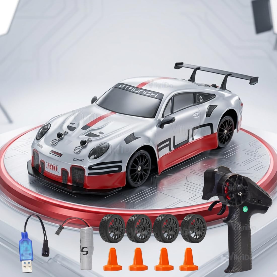 VikriDa RC Grey Red Cooper Drift Car for Kids