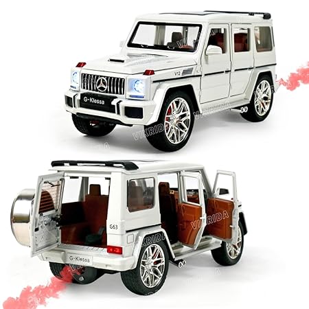 VikriDA Big Size car Model 1/24 Benz G63 AMG Model Car, Zinc Alloy Pull Back Toy car with Smoke,Sound and Light for Kids Boy Girl Gift (White)