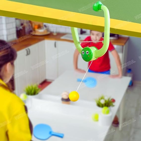 VikriDA Hanging Table Tennis Self Training Indoor Gaming 2 Racket & 3 Practice Ball Portable - Double Sparring Hanging Toys Parent Child Interaction Indoor Toys - Frog Hanging Table Tennis