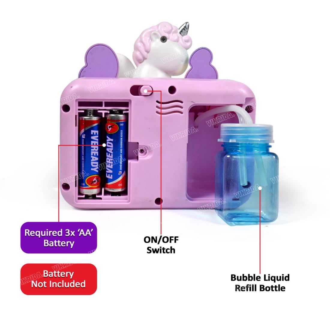 Vikrida Camera Bubble Machine for Kids - Camera Shaped Bubble Toy with Neck Strap and 1 bottle Solution - Small Bubble Machine for Kids with Sounds, Music, and Lights for Extra Fun for Kids - Unicorn