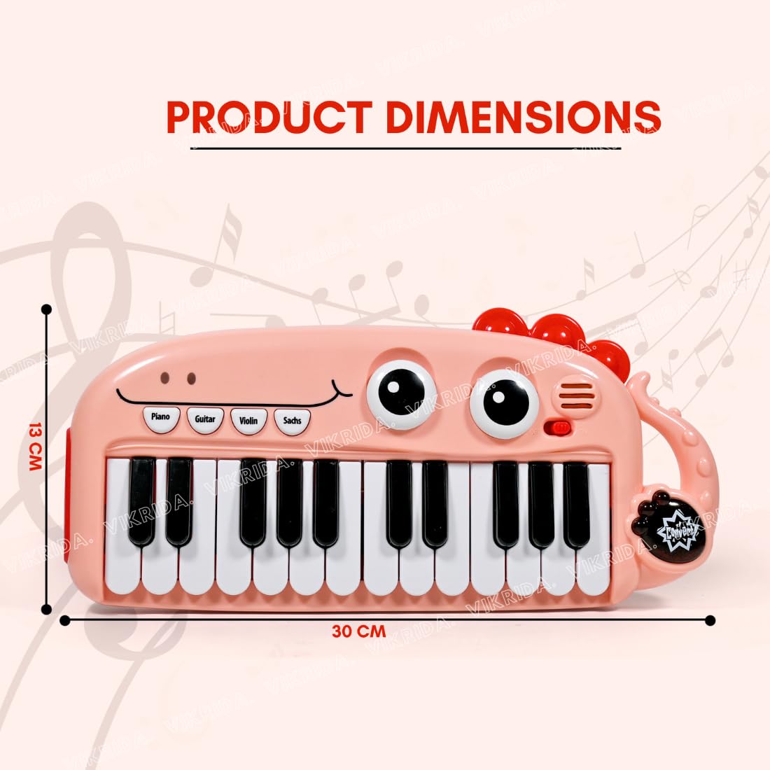 Vikrida 24 Key Mini Cartoon Piano Keyboard | Electronics Piano Keyboard Musical Toy - Pink Mini Dino Piano