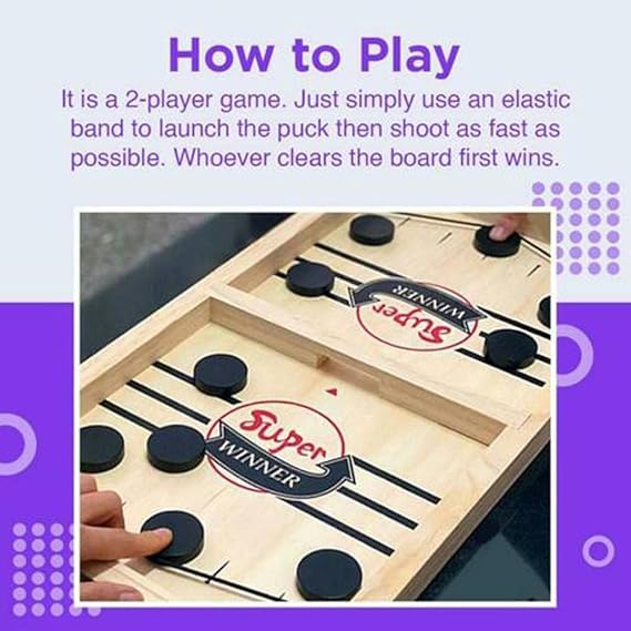 Vikrida Junior Fast Sling Puck Game Board String Hockey Toy (39 Cm) with 10 Coins, Wooden Party Game for Kids and Adults String Hockey Table Board Game